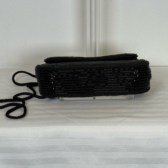 Sak’s Fifth Avenue Black Beaded Evening Bag Purse Clutch Magnetic Closure - Picture 9 of 11